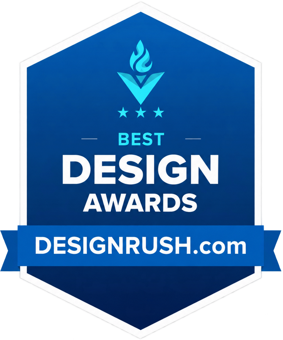 Norzer's Designrush review award's badge. The badge is blue with the design rush logo and website URL.