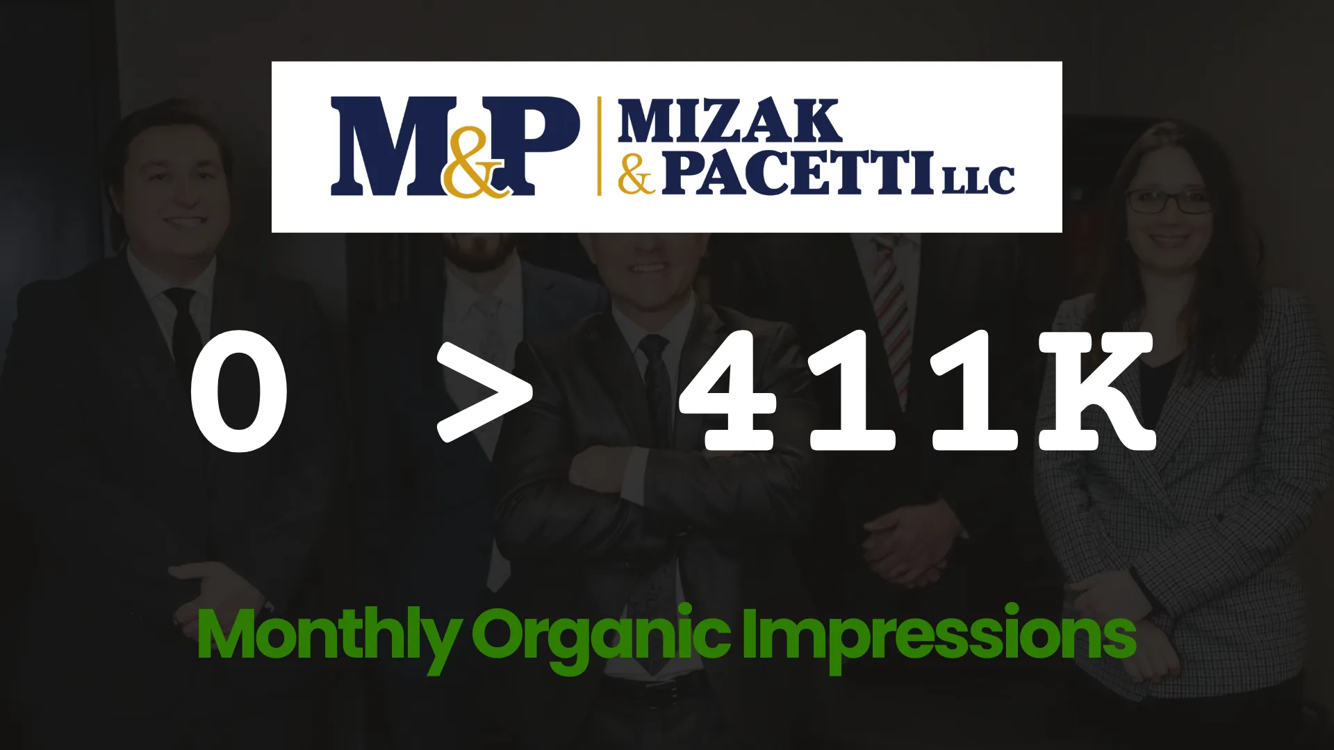 Case study graphic for Mizak and Pacetti, a Norzer local SEO client