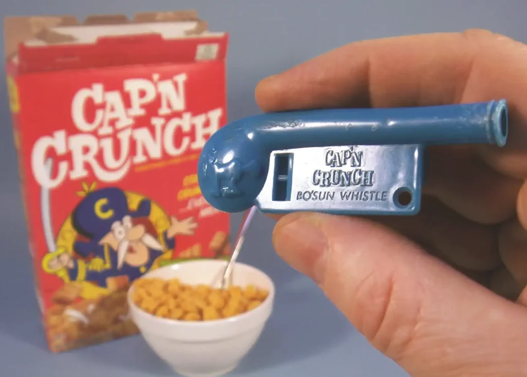 Captain Crunch cereal box whistle that produced the 2600 Hz tone used by phone phreaker John Draper