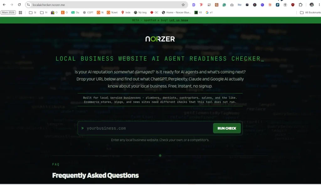 Screenshot of the free Norzer Website AI Readiness Checker tool