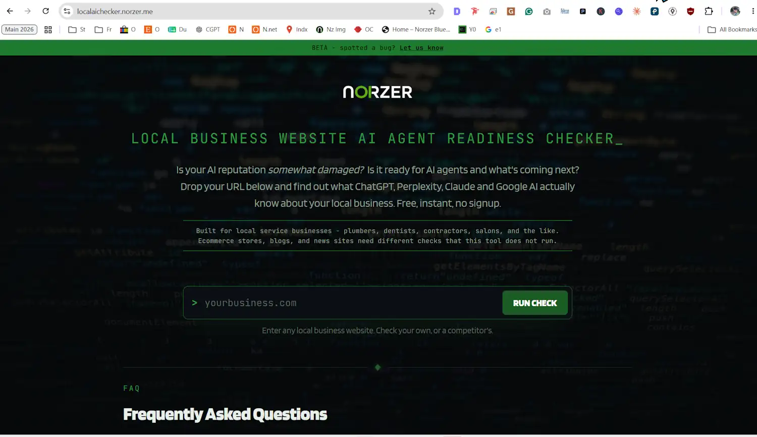Screenshot of the free Norzer Website AI Readiness Checker tool