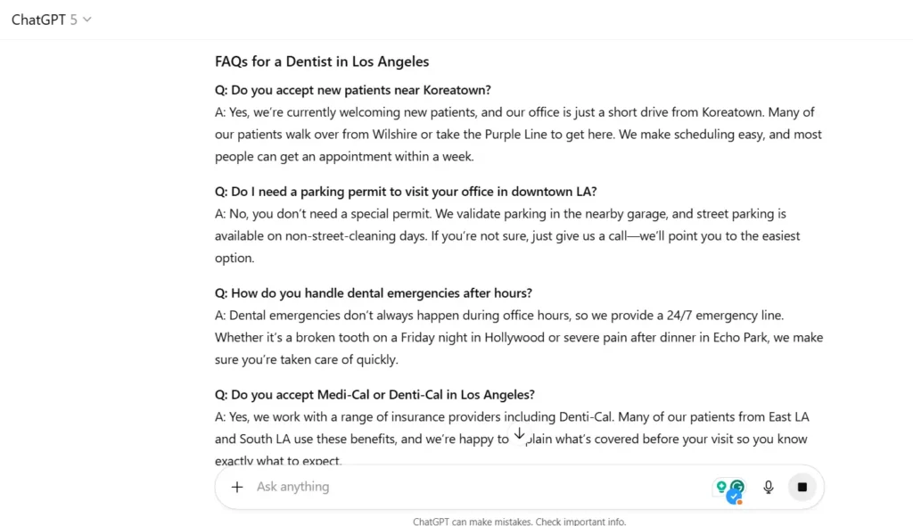 Screenshot of the Norzer Local FAQ Builder AI prompt tool output