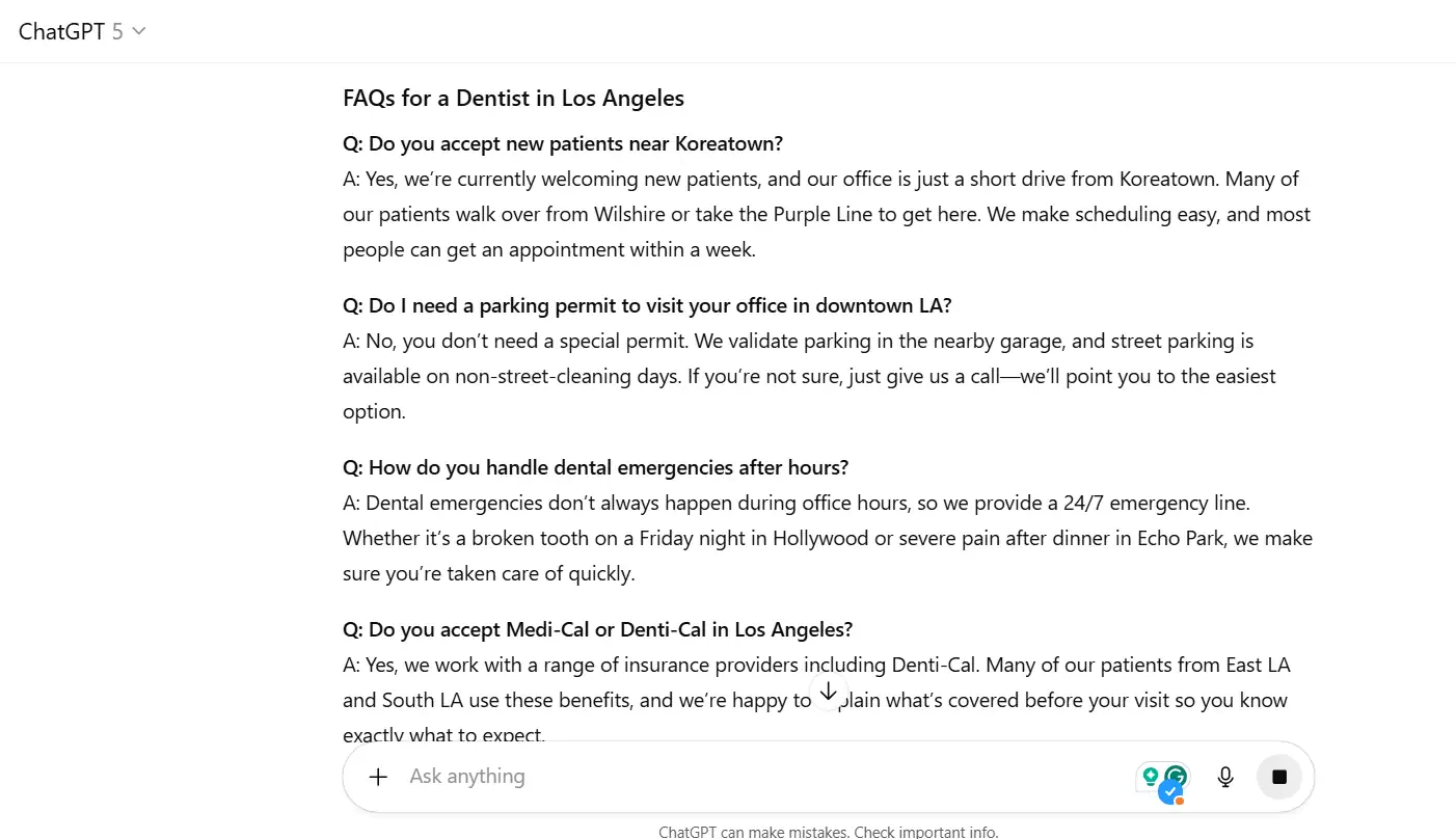 Screenshot of the Norzer Local FAQ Builder AI prompt tool output