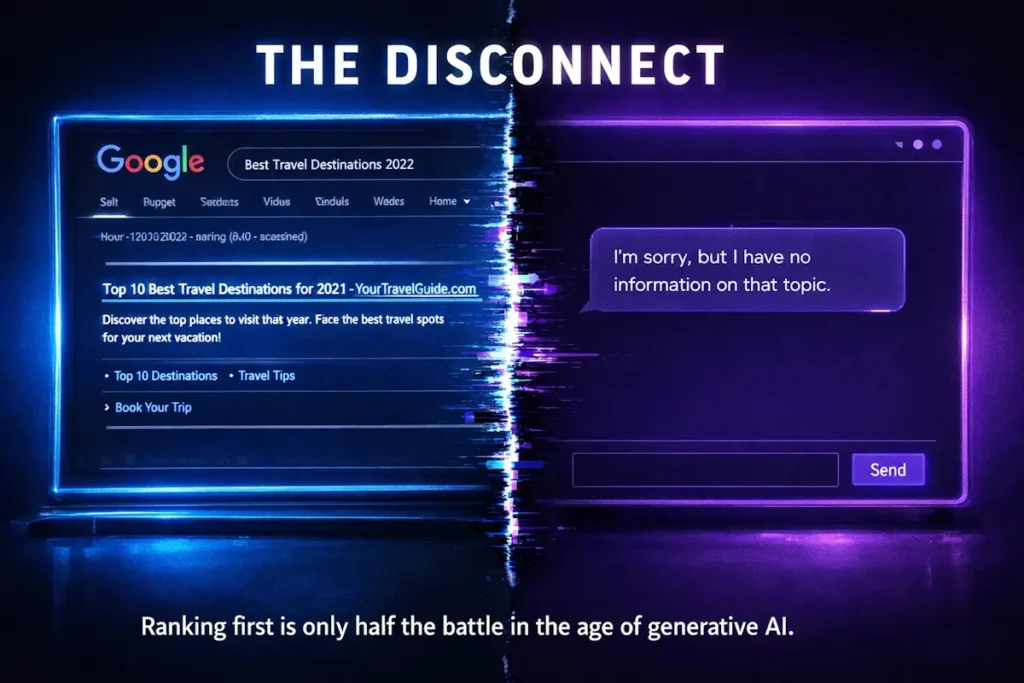 Illustration of the disconnect between Google rankings and AI search visibility