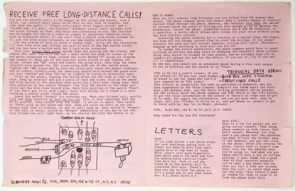 The Youth International Party Line newsletter that spread phone phreaking techniques