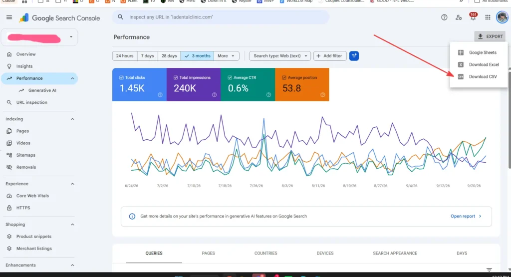 Google Search Console Performance screenshot