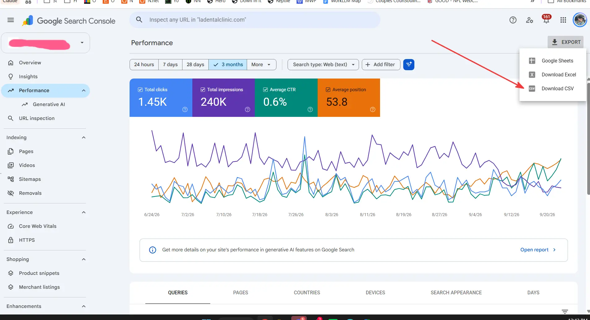Google Search Console Performance screenshot