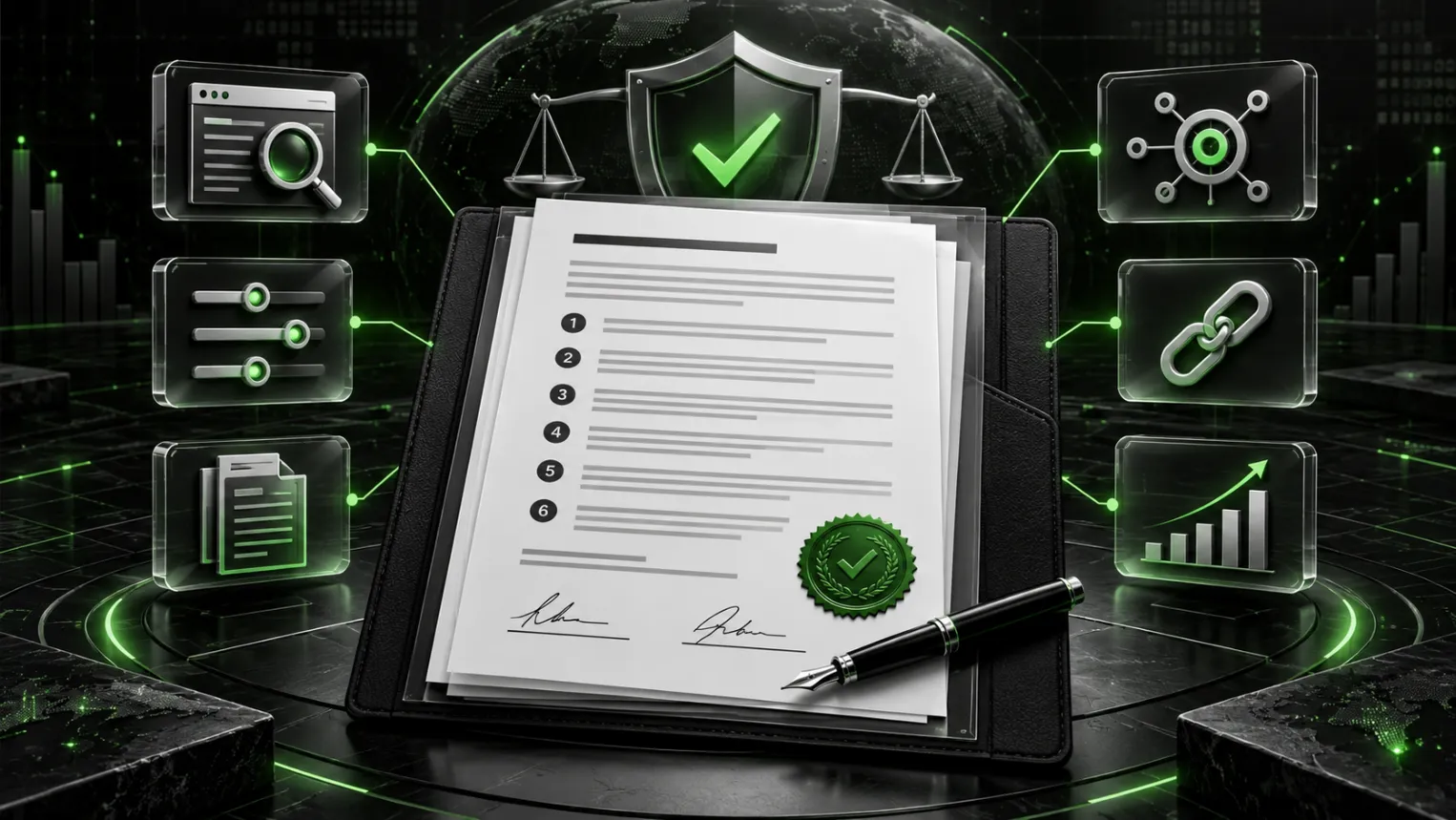 Free local seo agency services contract template with a pen.